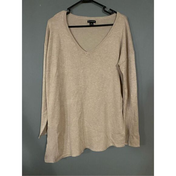 New Directions Tan/Beige V Neck Asymmetrical Sweater Medium - Picture 1 of 6